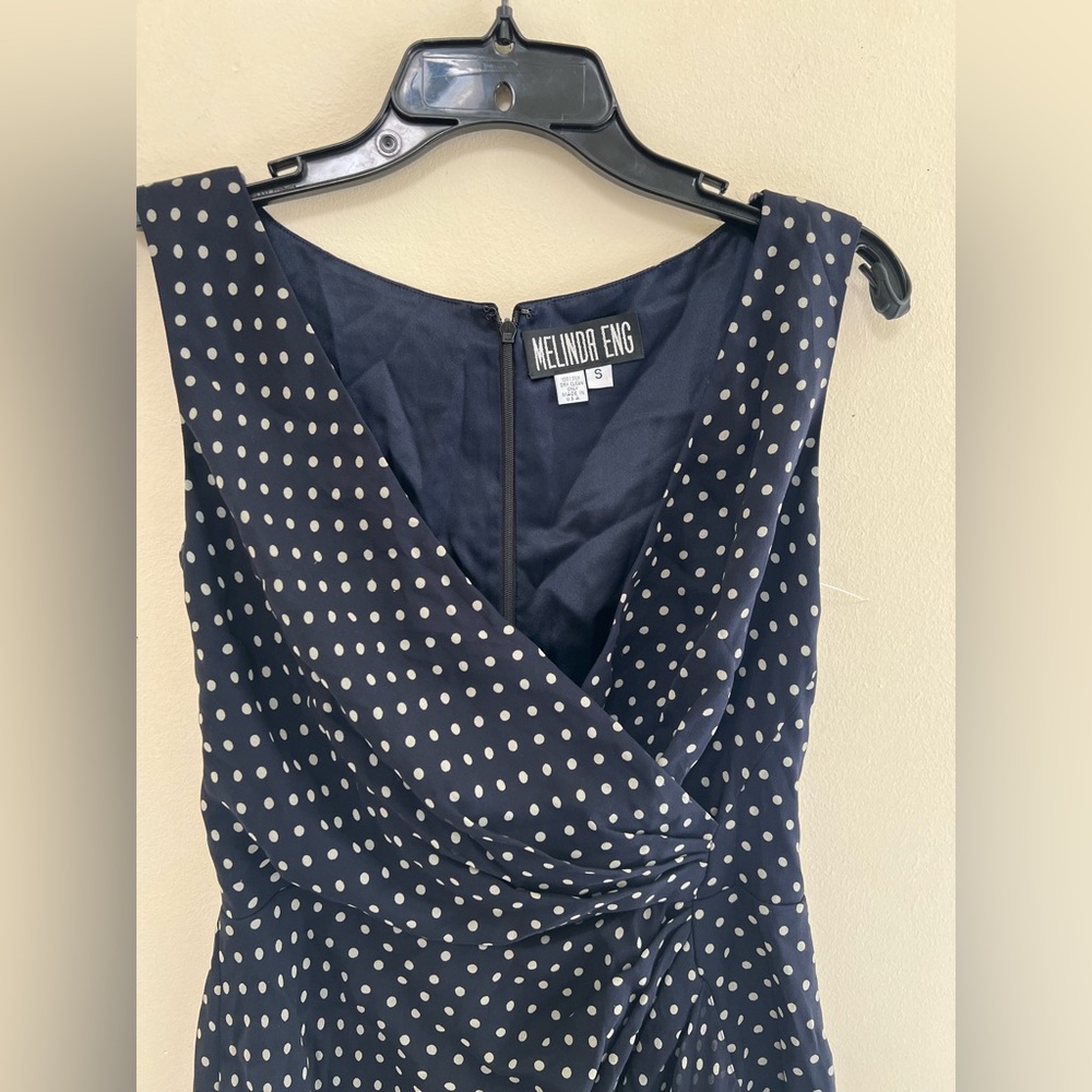 Melinda Eng Blue and white polka dotted Ruffled Tiered Midi Dress with scarf - Picture 5 of 11